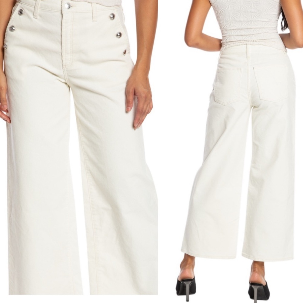 Juicy Couture Coastal Wide Leg Cropped Sailor Silver Logo Buttond Pants NWT 32